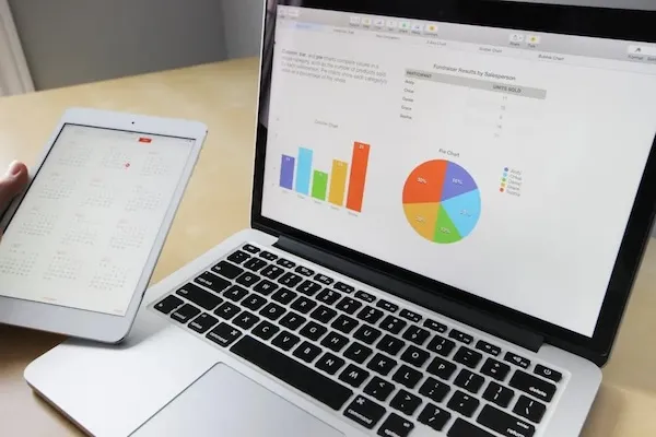 Hands planning a financial budget with a laptop